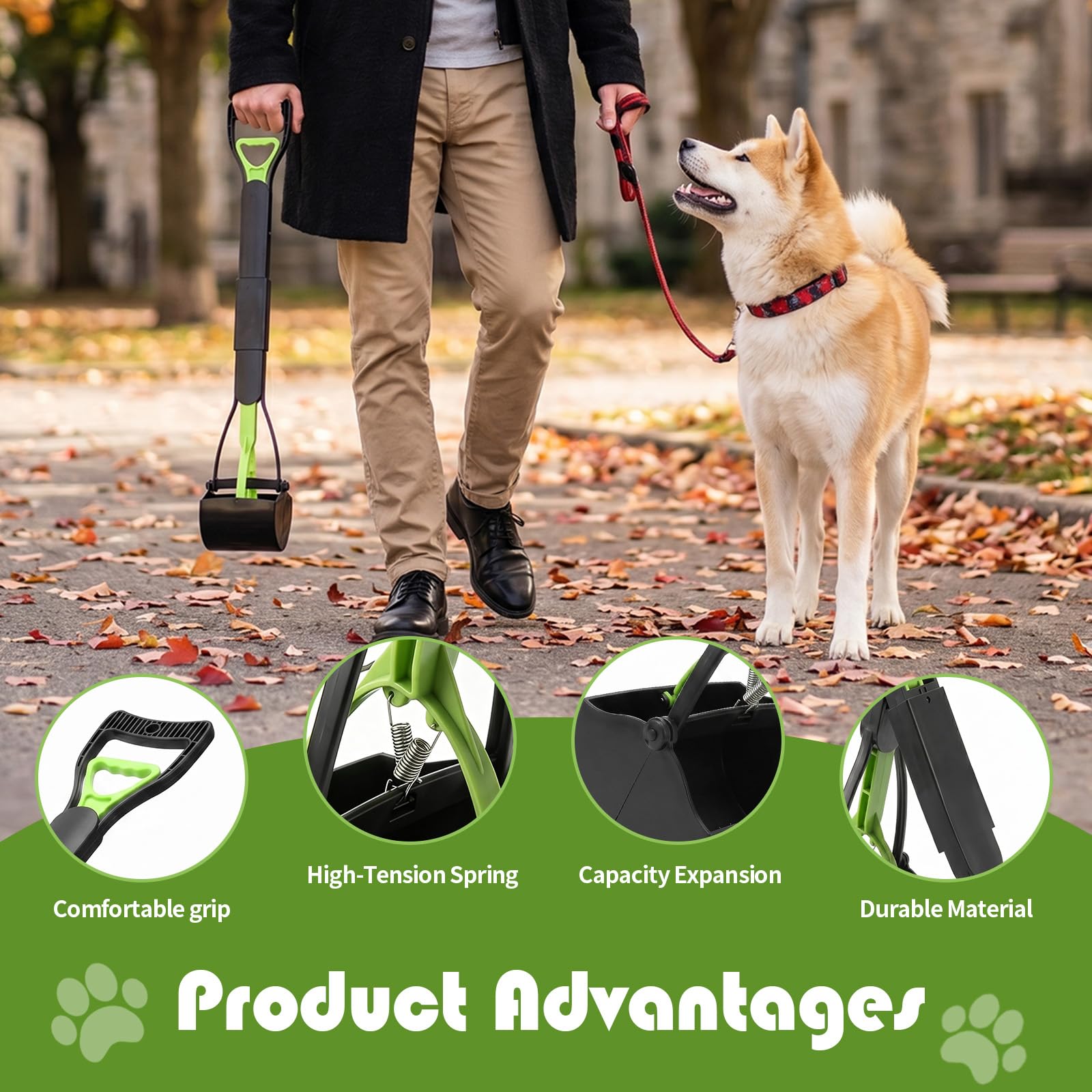 80cm Hundekotsammler faltbar, Hundekotgreifer mit Tütenspende | 80cm Hundekotgreifer & faltbarer Hundekotsammler. Inkl. 20 Kotbeutel. Ideal für saubere Spaziergänge & unterwegs ohne Bücken