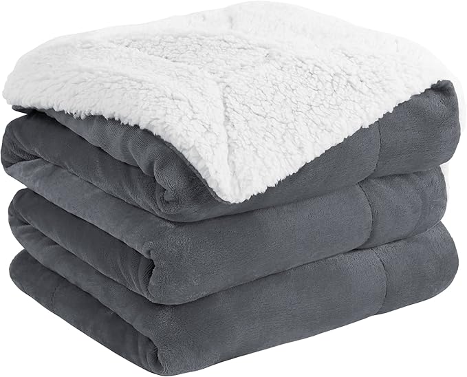 NICETOWN Sherpa Fleece Throw Blanket for Couch, Dual Sided Warm Thick Plush Blankets and Throws for Winter Super Soft Cozy Fuzzy Blanket for All Seasons(50"x 60", Dark Grey)