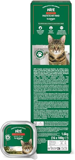 Marchio Amazon - Lifelong, Alimento per gatti, Paté con manzo, 16 confezione...