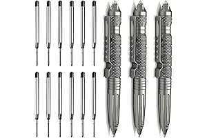Tactical Self Defense Pen: 3-Pack Gray Tungsten Steel Military Pen with Ballpoint Refills