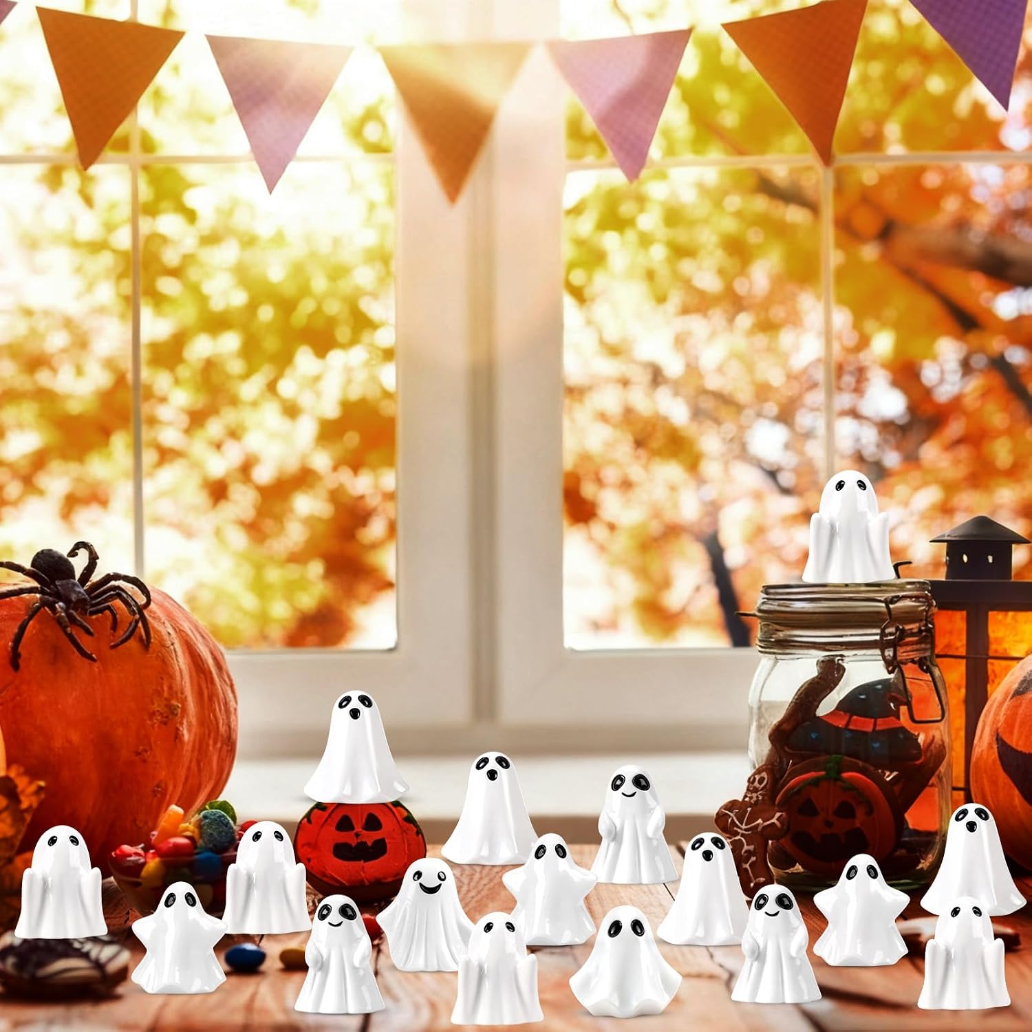 80Pcs Mini Resin Ghosts Tiny Small Ghost Figurines Miniature Halloween Decorations for Spooky Tiered Tray Home Table Centerpiece Decor Vase Filler Party Favors Gift