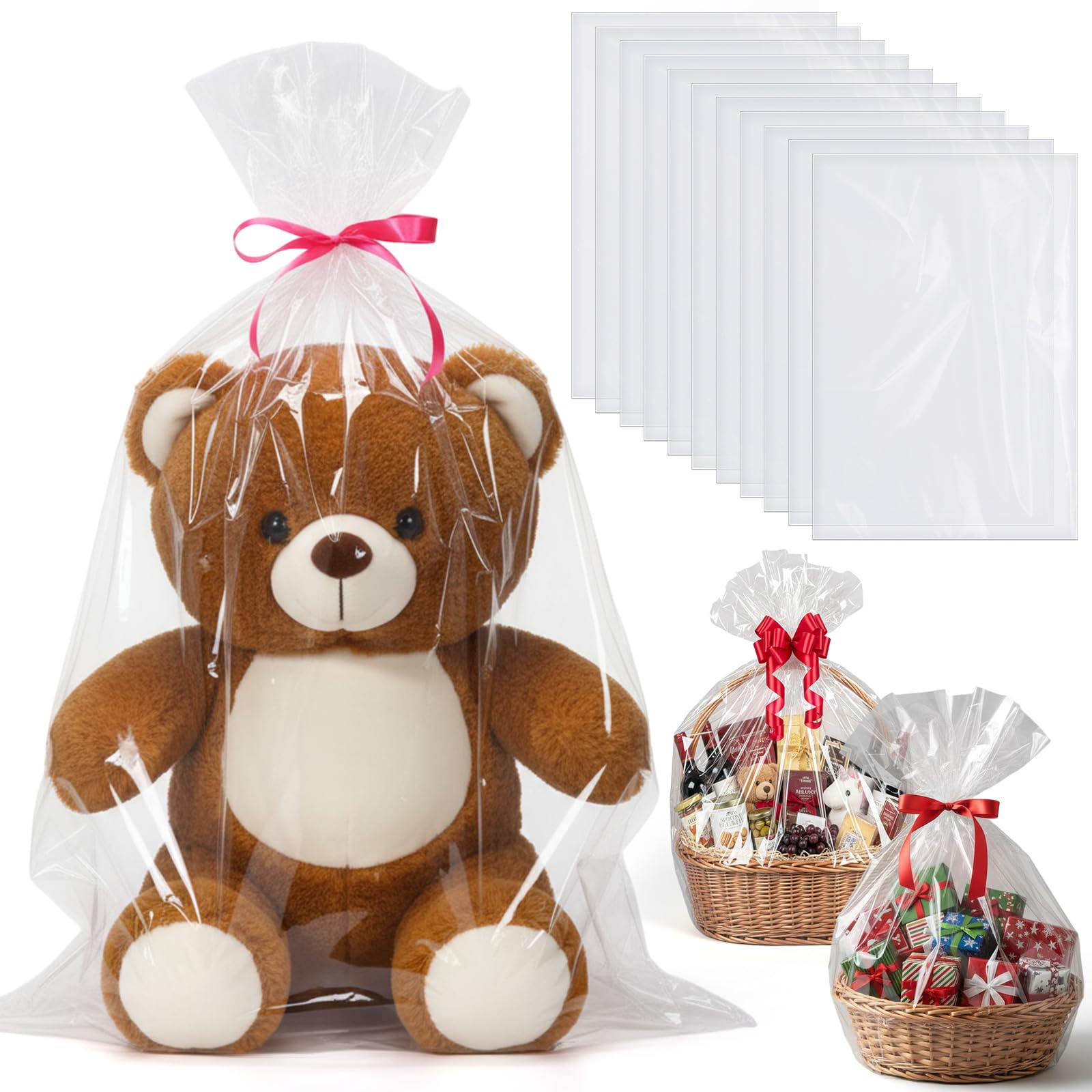 Kolldenn 50 Pcs Large Cellophane Bags 30 x 40 Inch Valentine's Day Clear Cellophane Wrap for Gift Baskets Clear Gift Bags Packaging for Baby Bridal Shower Weddings