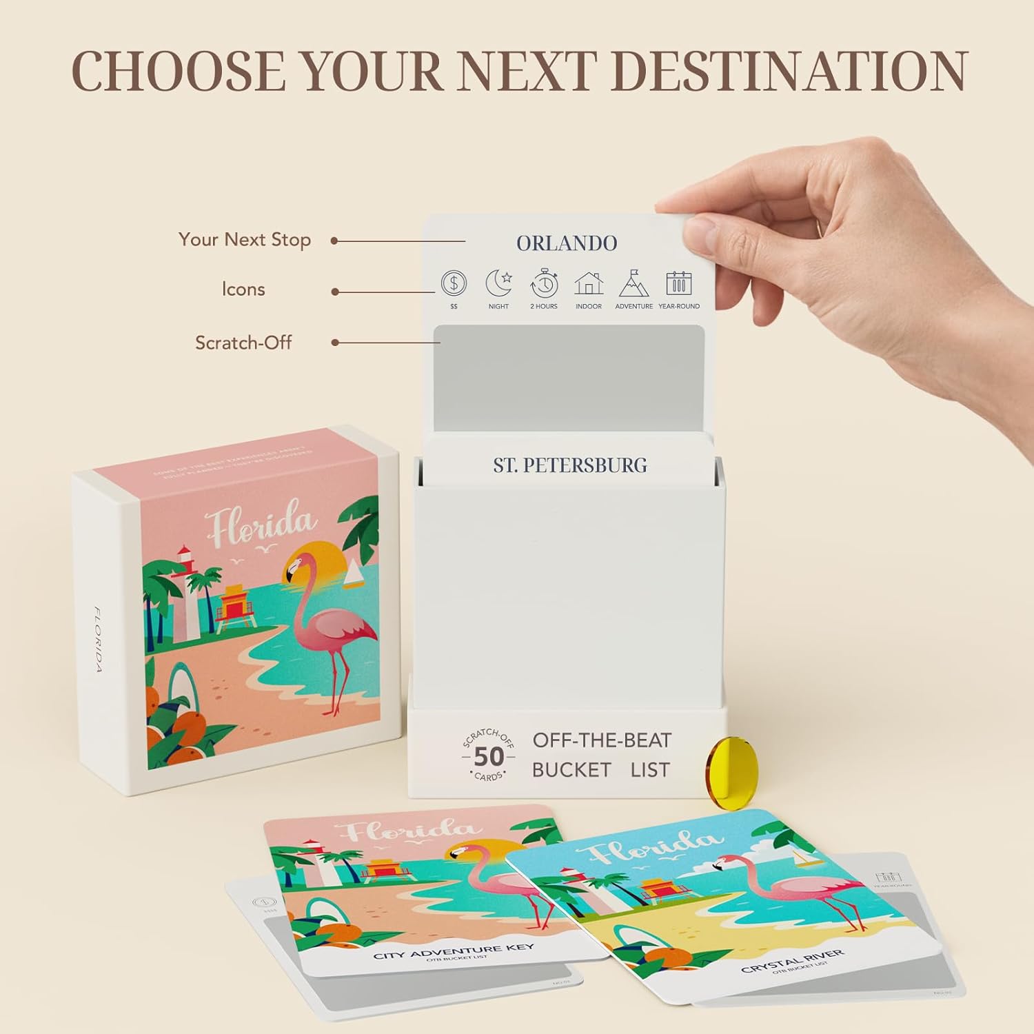 Florida Adventure Bucket List Cards – 50 Scratch Off Adventure Cards with Classic, Hidden Gems & Seasonal Experiences, Off-the-Beat Bucket List Box, Florida Local Travel Gift & Guide, 2026 Edition