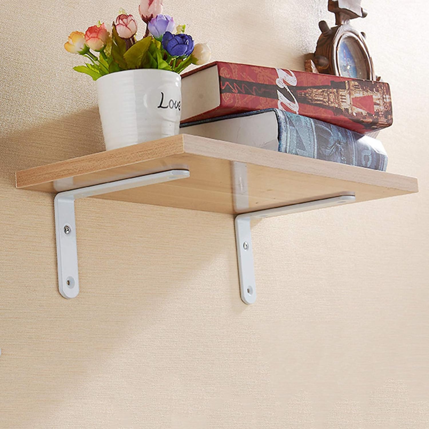 90°Right Angle L-Shaped Thickened Shelf Supporter Bracket,Wall-Mounted Industrial Metal Shelf Bracket,Iron Heavy-Duty Household Decorative Brackets for Shelves,White,Black,White,245*152mm*25mm