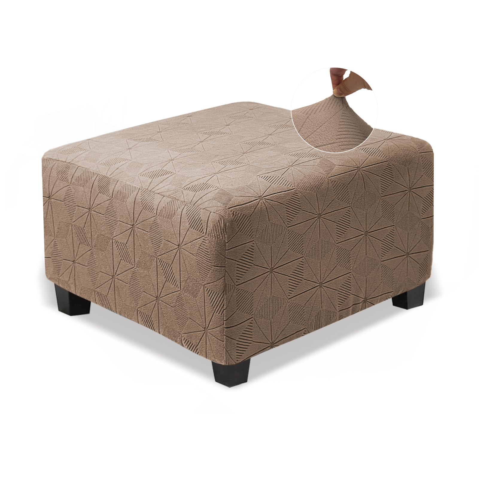 NeColorLife Oversized Square Ottoman Cover,Stretch Ottoman Slipcover,Thick Storage Ottoman Cover,Foot Stool Cover with Elastic Bottom for Living Room,