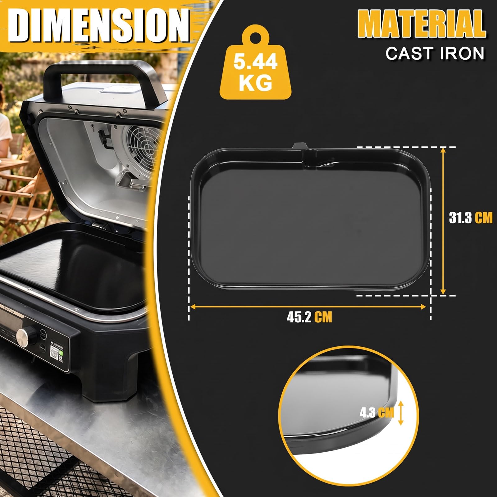 GFTIME Plaque de cuisson en fonte pour Ninja Woodfire Pro XL, série OG800 et OG900 (OG850/OG901), plaque de cuisson plate d'extérieur avec ouverture à huile, revêtement en céramique, insert noir