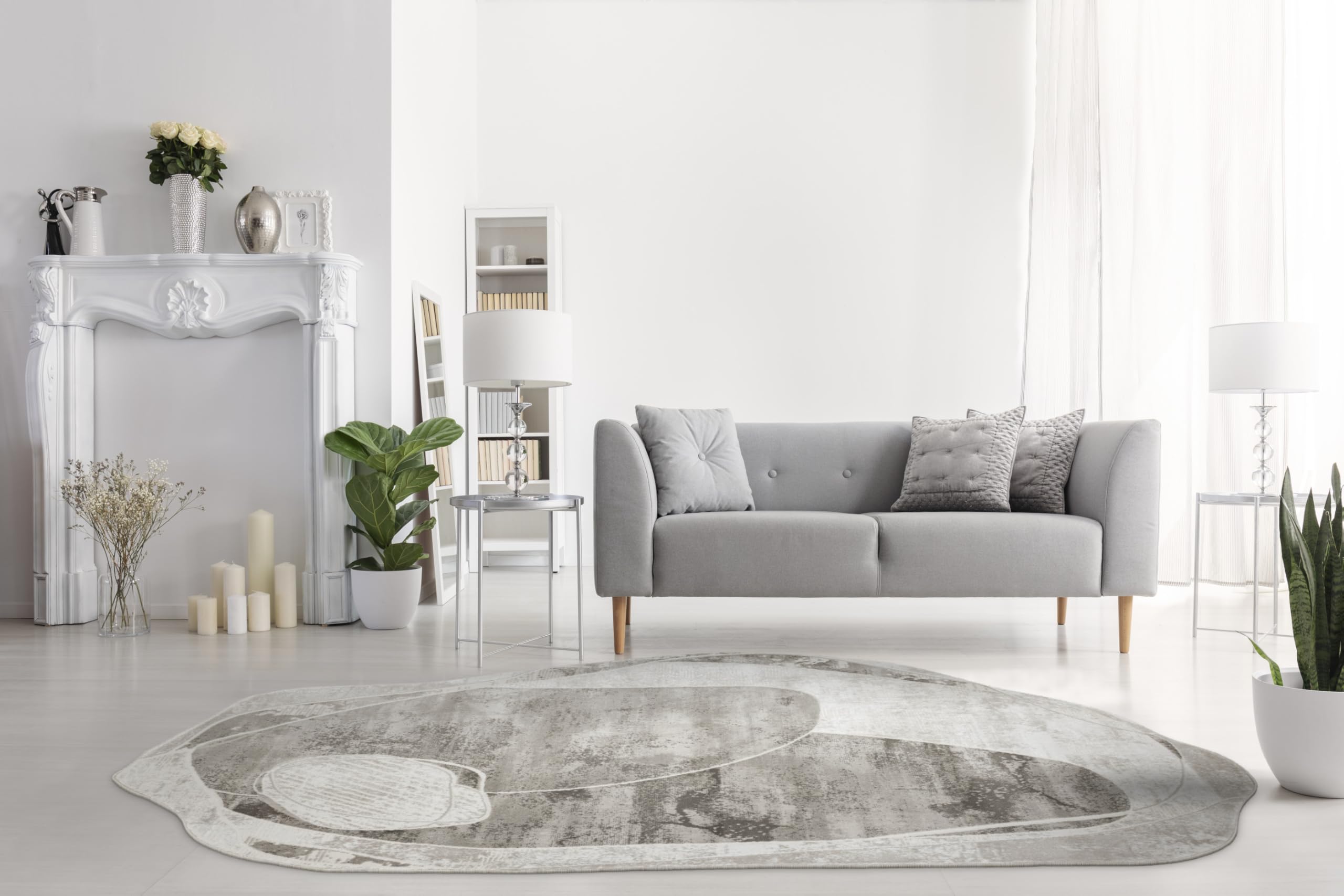 Teppiche Selenne Wohnzimmer, Unregelmäßige Form, Grau, Beige, 80x150 cm,Teppich Schlafzimmer, Tepich Waschbarer, Teppich groß, Bedroom Carpets, Rug The Carpet Living Room, Area Rugs,