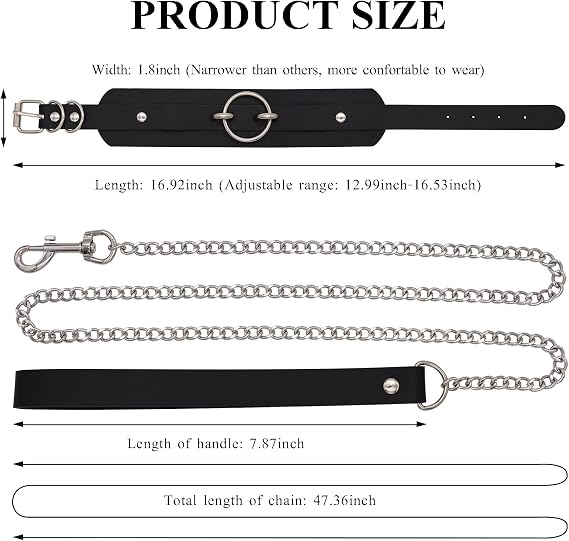 Leather Collar Leash Set, Leather Choker Necklace for Women Black Collar