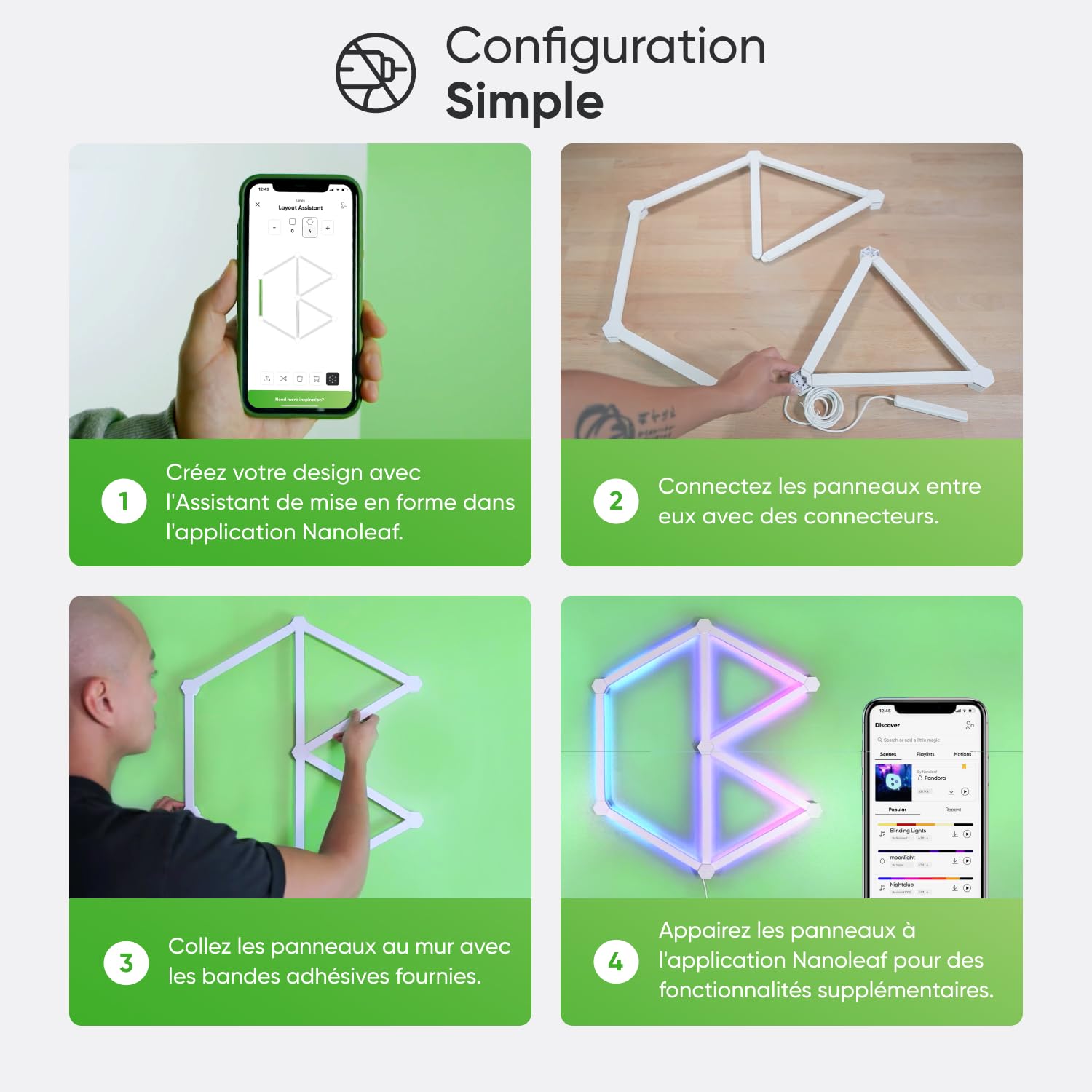 Nanoleaf Lines 60 Degrés Kit de Démarrage, 15 Barres Lumineuses LED RGBW Connectées - Appliques Murales Luminaires Intérieur Modulaires Wi-Fi 16M Couleurs, Compatible Alexa, pour Salon Chambre Gaming