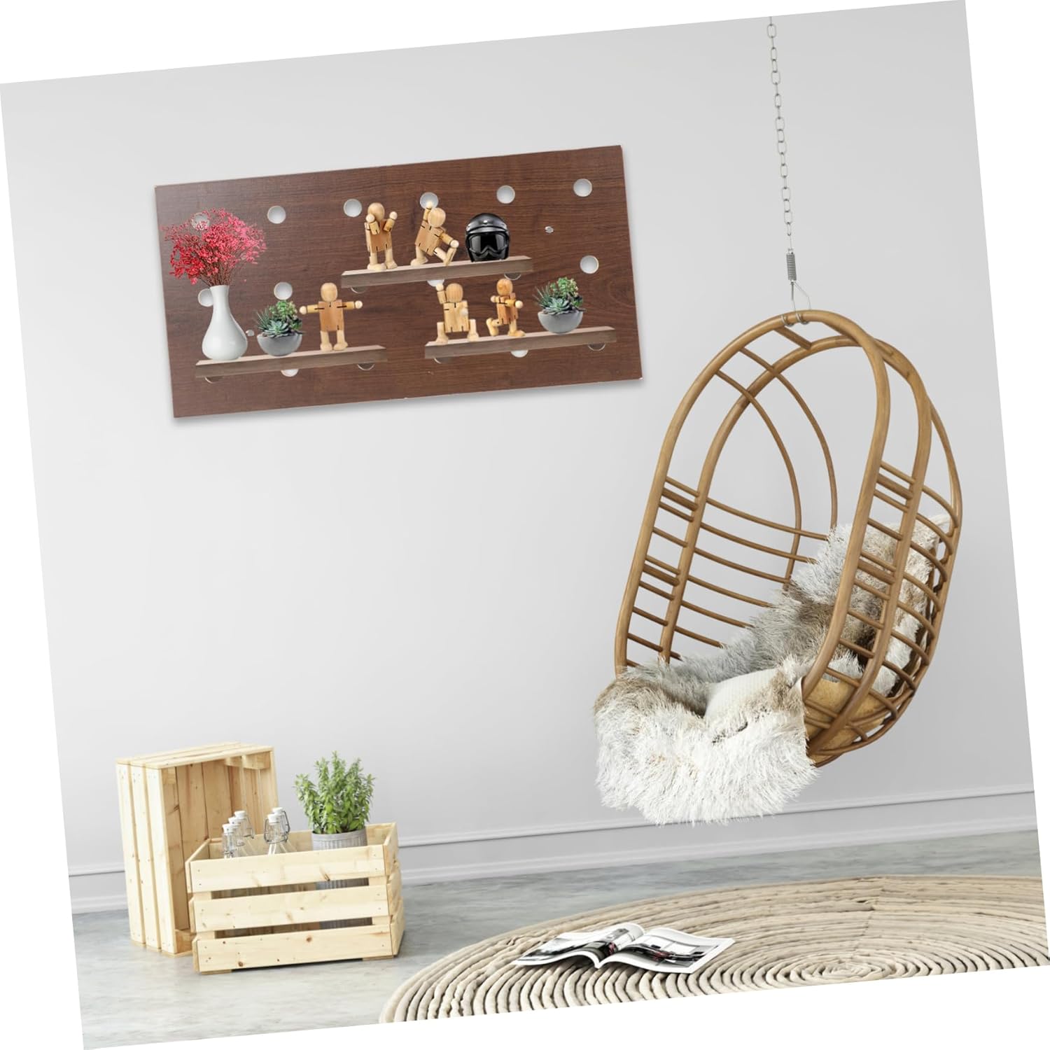 1set Hanging Pegboard Storage Rack Wooden Wall Organizer for Home Office Kitchen Easy Install No Damage Multi-Functional Shelf for Keys Tools and Decor Finish