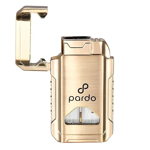 Pardo - Encendedor eléctrico de bolsillo - Encendedor de gas butano de 2 llamas, encendedores geniales para hombres - Diseño duradero, elegante y