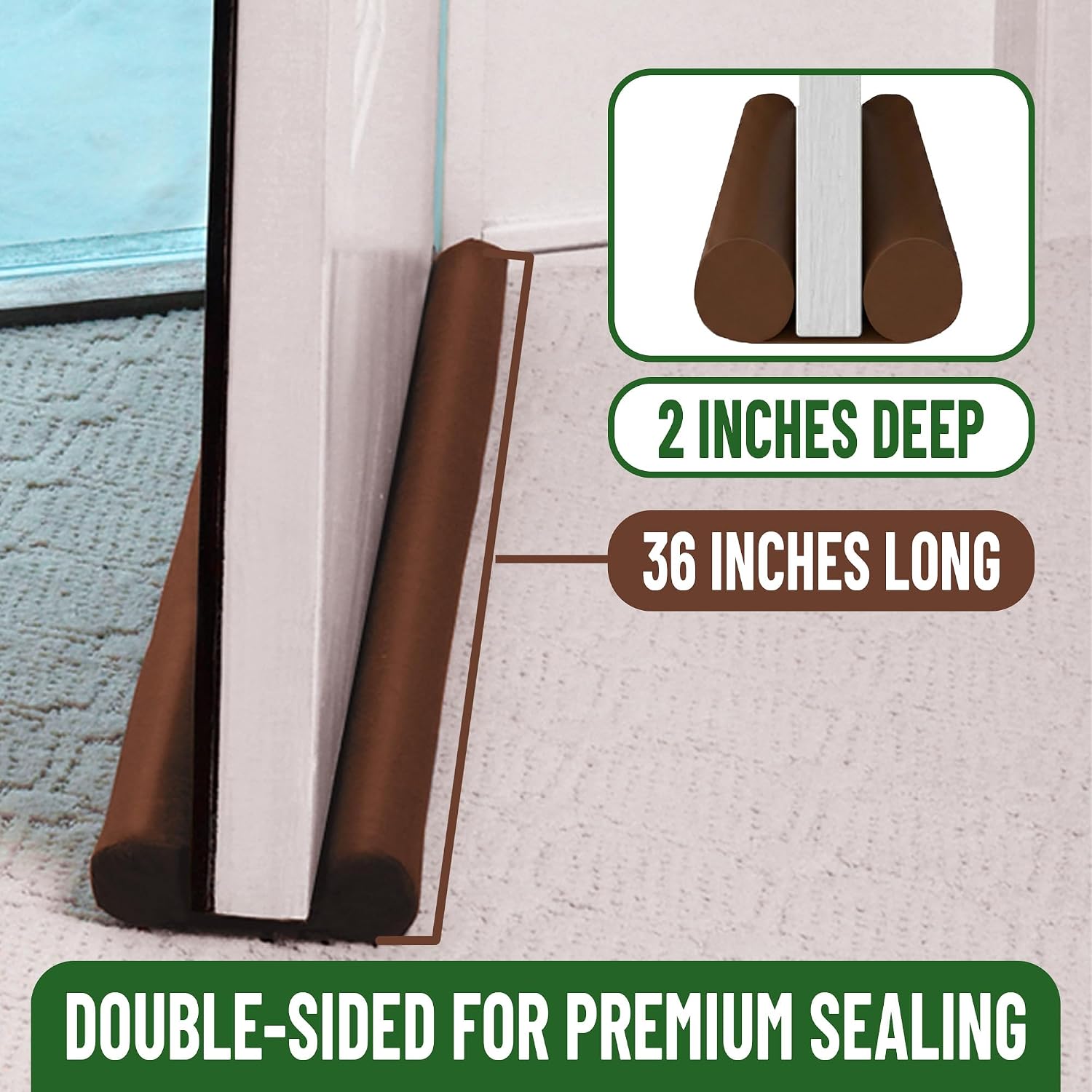 Evelots Door Draft Stopper, Covers Door Gaps up to 2 Inches, Door Noise Blocker, Window Breeze Blocker, Adjustable Door Sweeps, 36 Inches Long, Can be Cut to Size, Brown