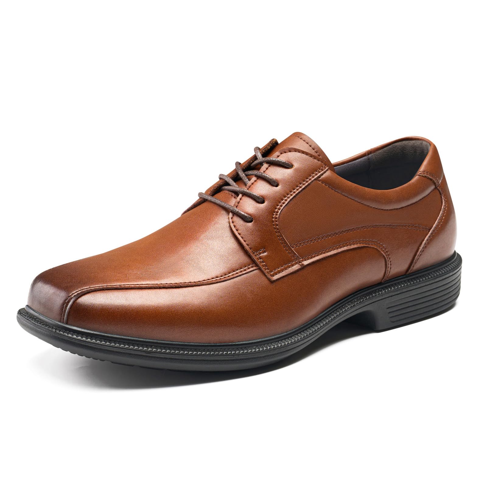 HEEZ Zapatillas Vestir Hombre Zapatos Oxfords Derby Cordones Clásico Zapatos de Traje Punta Cuadrada Cómodos Formales Boda Zapatillas Piel Negocios Negro Marrón EU 40-46