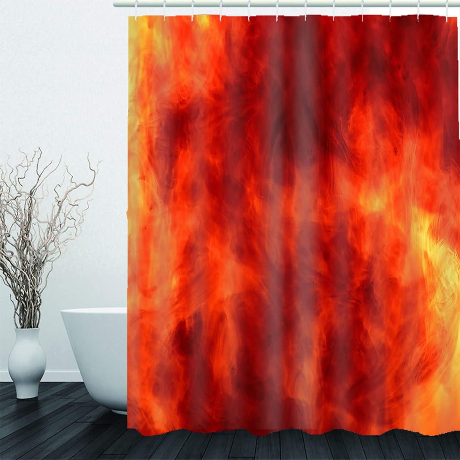 Duschvorhang 180x200, Bathroom Curtains Washable Orange Rot Brennendes Feuer Duschvorhang Polyester Bad Vorhang Badezimmer Deko