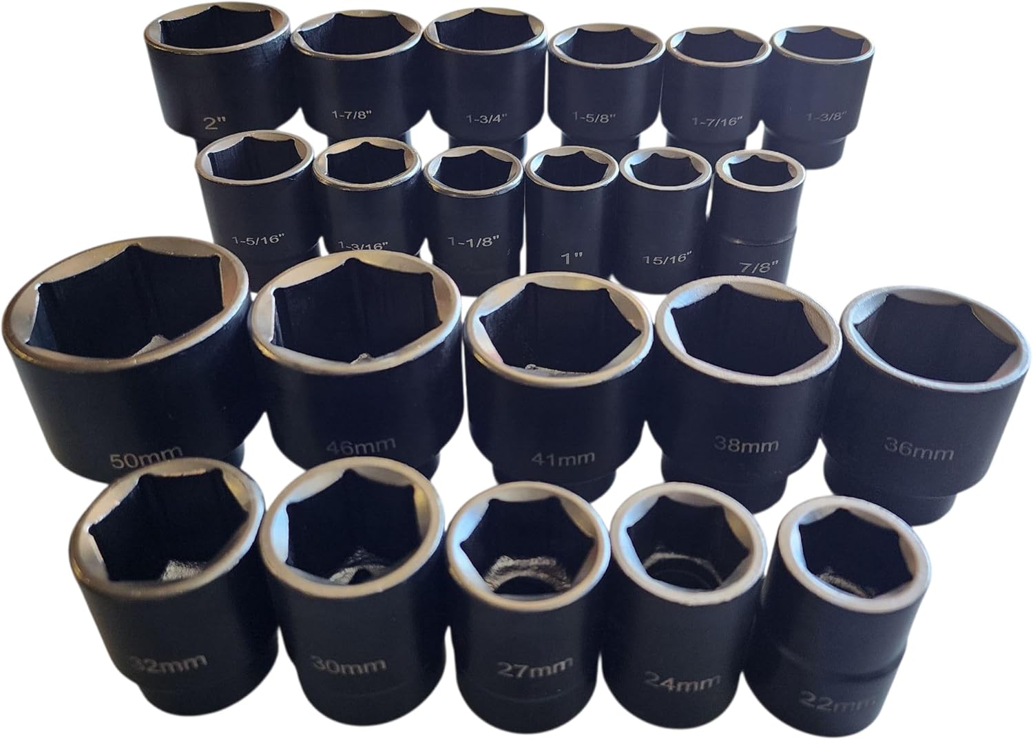 22pc 3/4" Drive Impact Socket Assortment Set Standard SAE 7/8"-2" and Metric 22mm-50mm