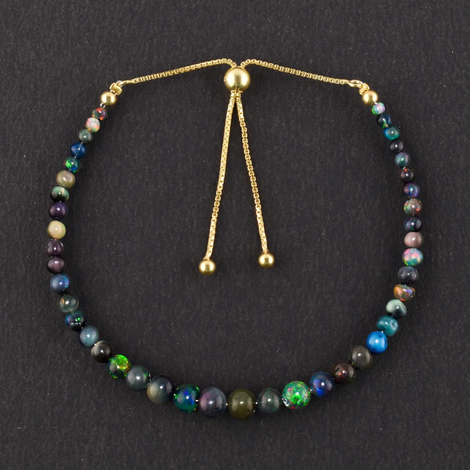 OdrillionGems AAA Ethiopian Black Opal Bolo Bracelets, 14K Gold Plated Sterling Silver, Healing Crystal Opal Smooth Beads, Adjustable Slider, Handmade, Women Jewelry, Size 10" - Image 5