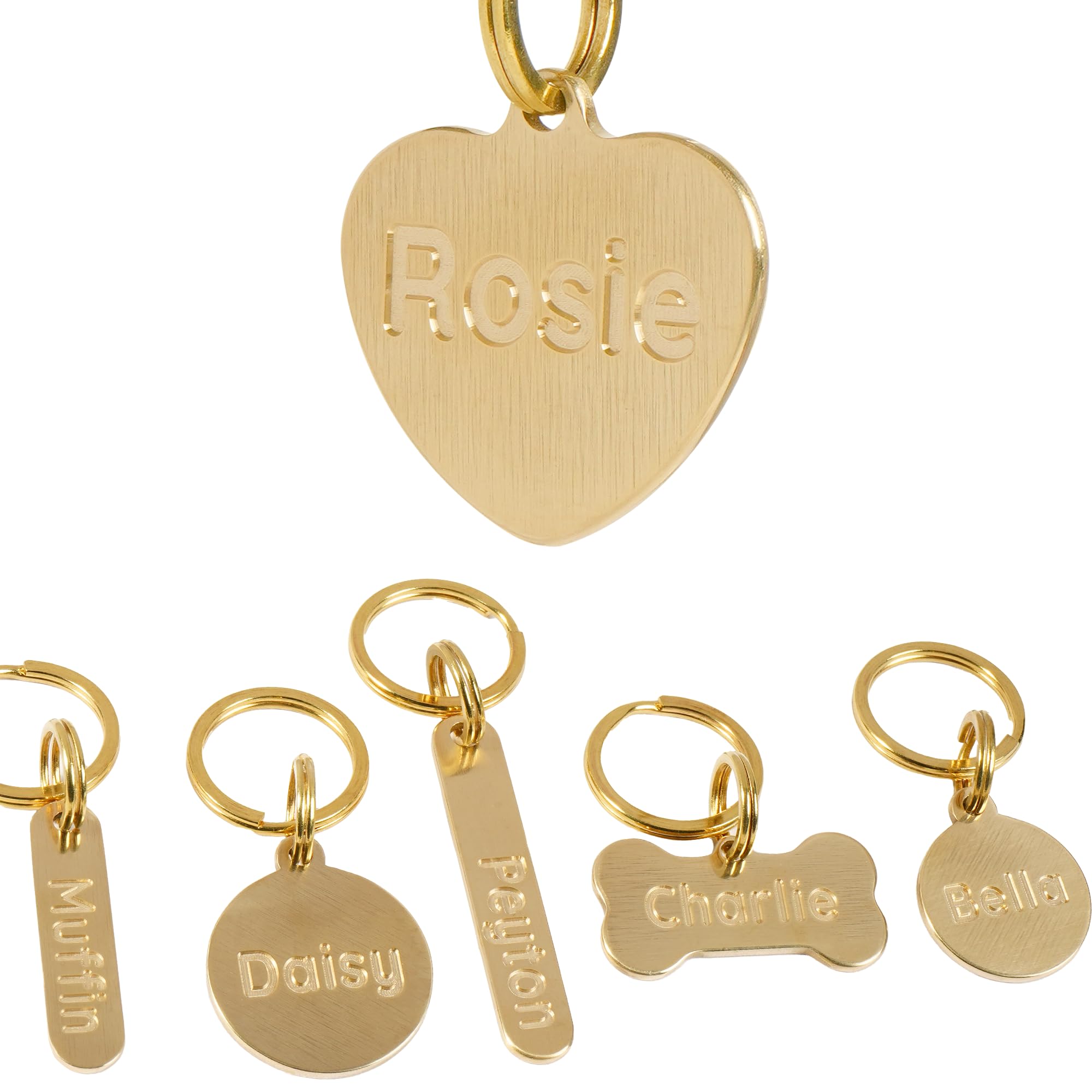 Solid Brass Personalized Dog Tags, Deep Engraved Pet ID Tag for Dogs and Cats, Heavy Duty Extra Thick Custom Name & Phone Number, Never Wear Off, Gift for Pets, 2 Polishing Pads Included (Heart)