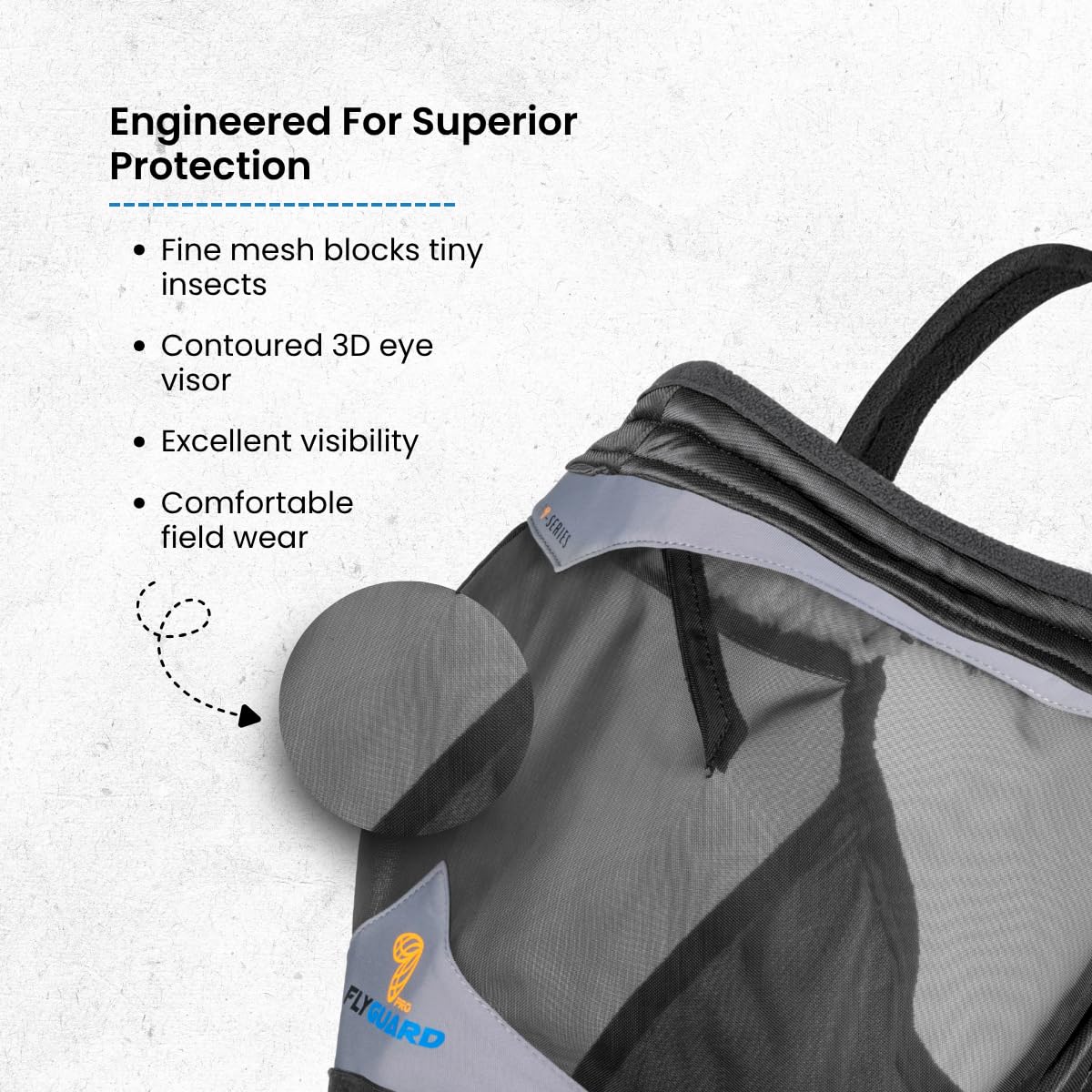 Shires FlyGuard Pro - Máscara de malla fina sin orejas, tamaño completo, poliéster ligero, protección contra moscas e insectos, malla fina transpirable para participación, pastoreo y uso estable