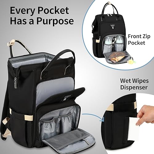Miniatura 5 de Pomelo Best Mochila para pañales elegante impermeable multifuncional bolsa de bebé grande con cambiador y correas para cochecito (negro)