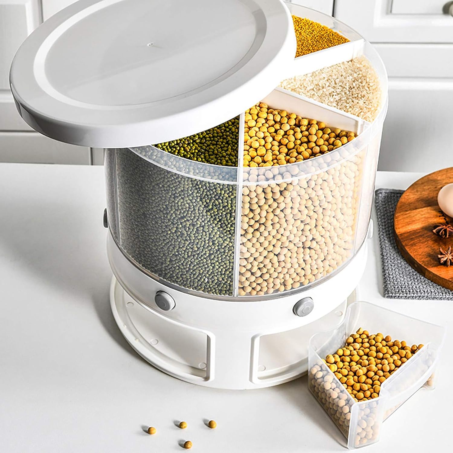 Food Storage Box Rotatable Dividing Rice Bucket Household Moisture Proof Multigrain Storage Tank Transparent Sealed Cans #YL10 - (Size: M, Color: Black)