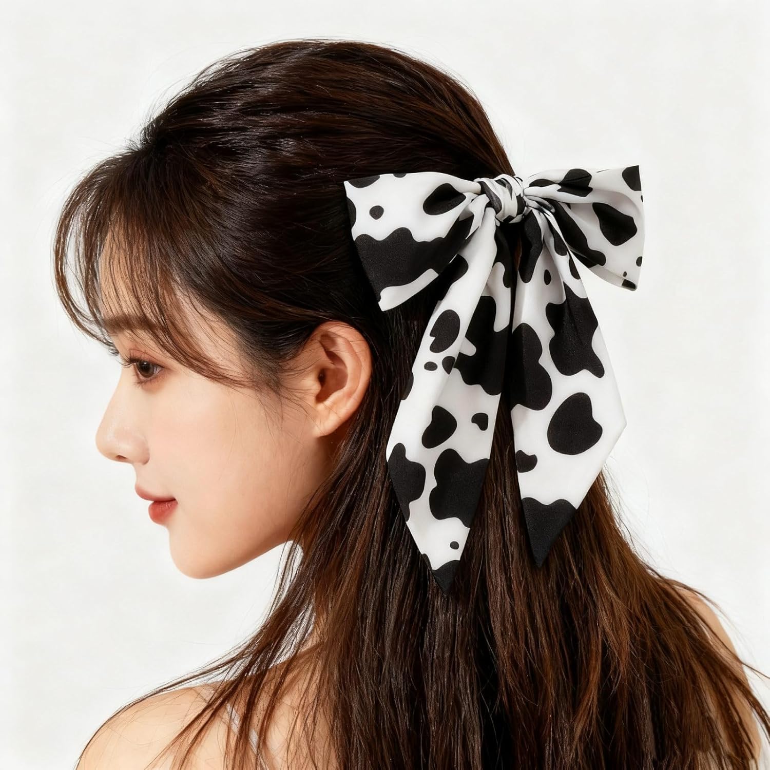 2 Pcs Cow Print Hair Accessories, Cow Print Headband for Women, Bow Bowknot Scrunchie, Non-Slip Bowknot Elastic Headband Ropes for Curly Straight Thin Thick Fine Hair - Image 5