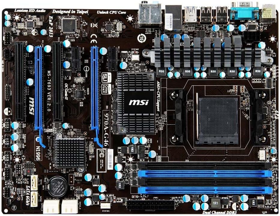 MSI Computer Corp. 7693-020R Motherboard North Bridge AMD 970 & South Bridge AMD SB950 Chipset ATX DDR3 800 AMD AM3+ Motherboards (970A-G46)