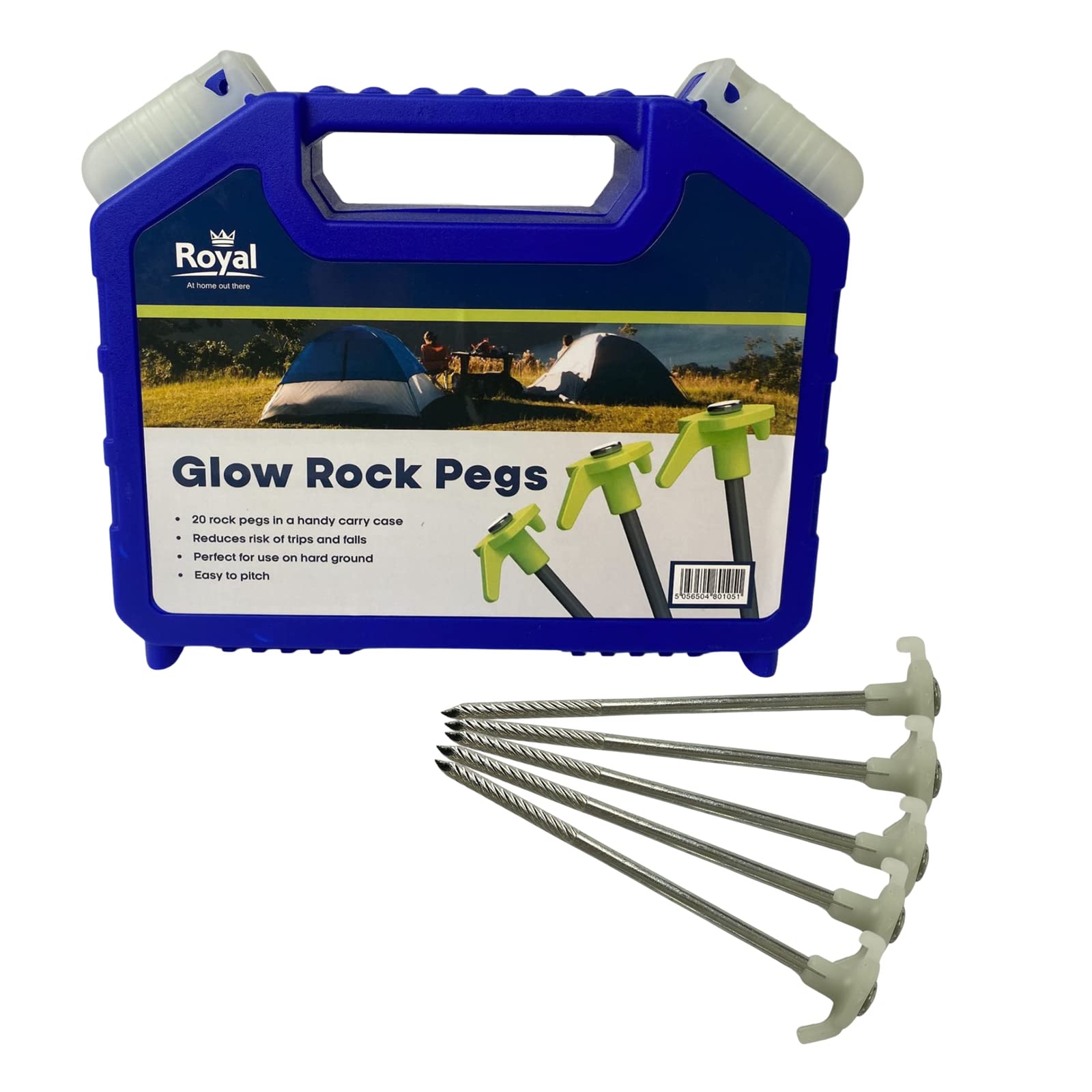 Tent Pegs Heavy Duty Glow Rock Pegs Set of 20 Inc Carry Case Awning Easy Pitching Camping
