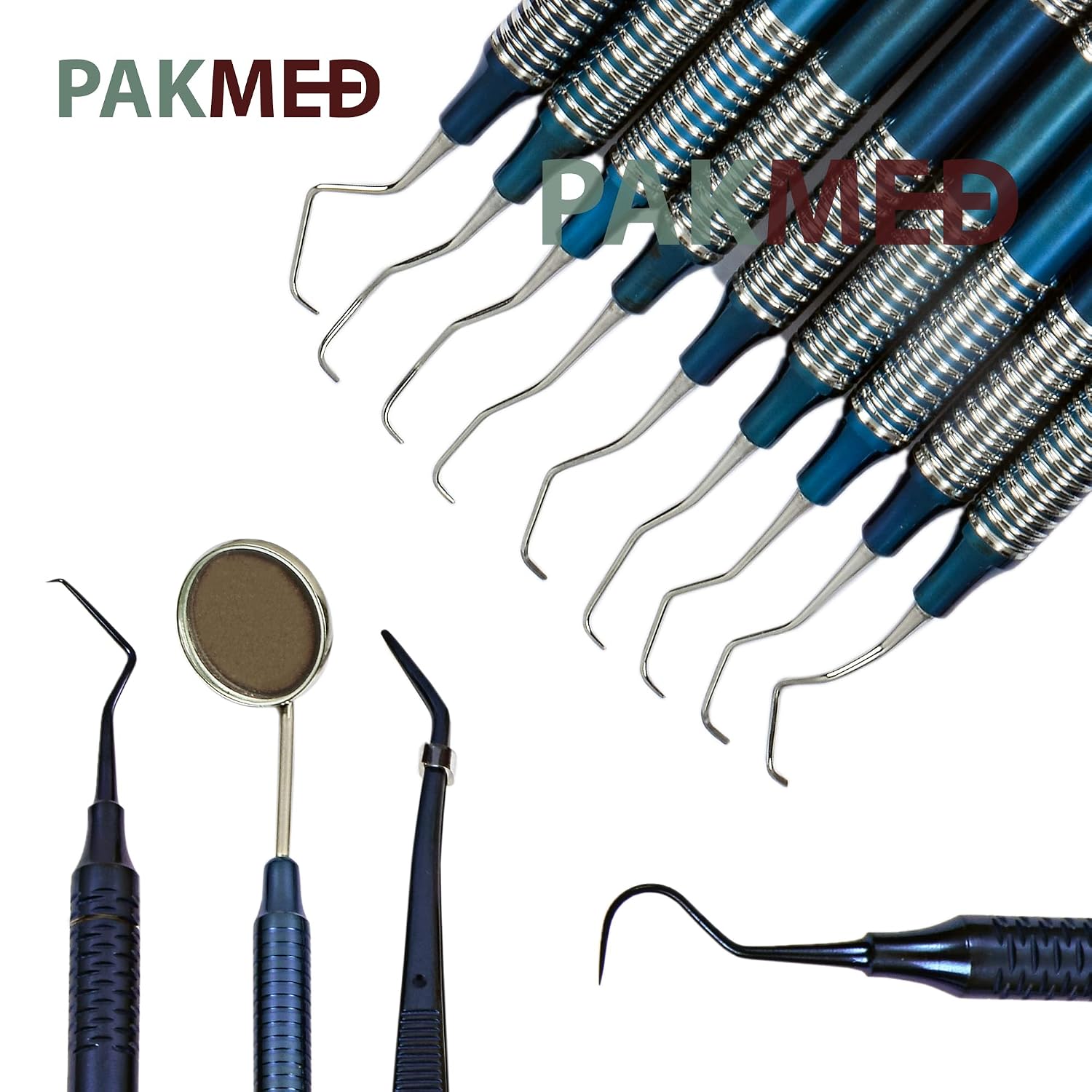 12 Pcs Periodontal Gracey Curette Scalers Dental Hygienists Instruments Tool kit Blue Colored Hollow Handles (PAKMED)