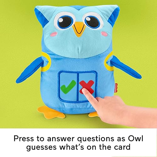 Miniatura 4 de Fisher-Price Juguete de aprendizaje preescolar para adivinar y presionar búho, peluche electrónico con tarjetas y juegos interactivos para niños a