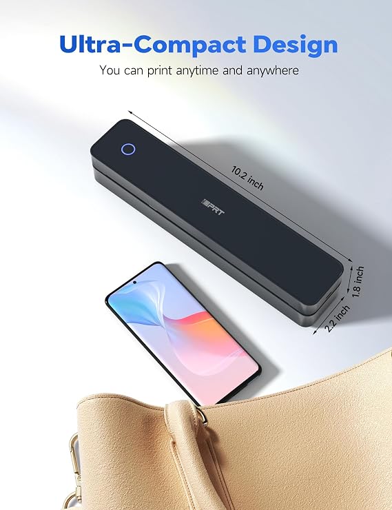 iDPRT MT610pro Portable Thermal Printer, 300DPi Bluetooth Mobile Printer for Travel, Thermal Printer A4 for Vehicles, Office, Home, School, Compatible with iOS, Android, Tablet & Laptop - Black