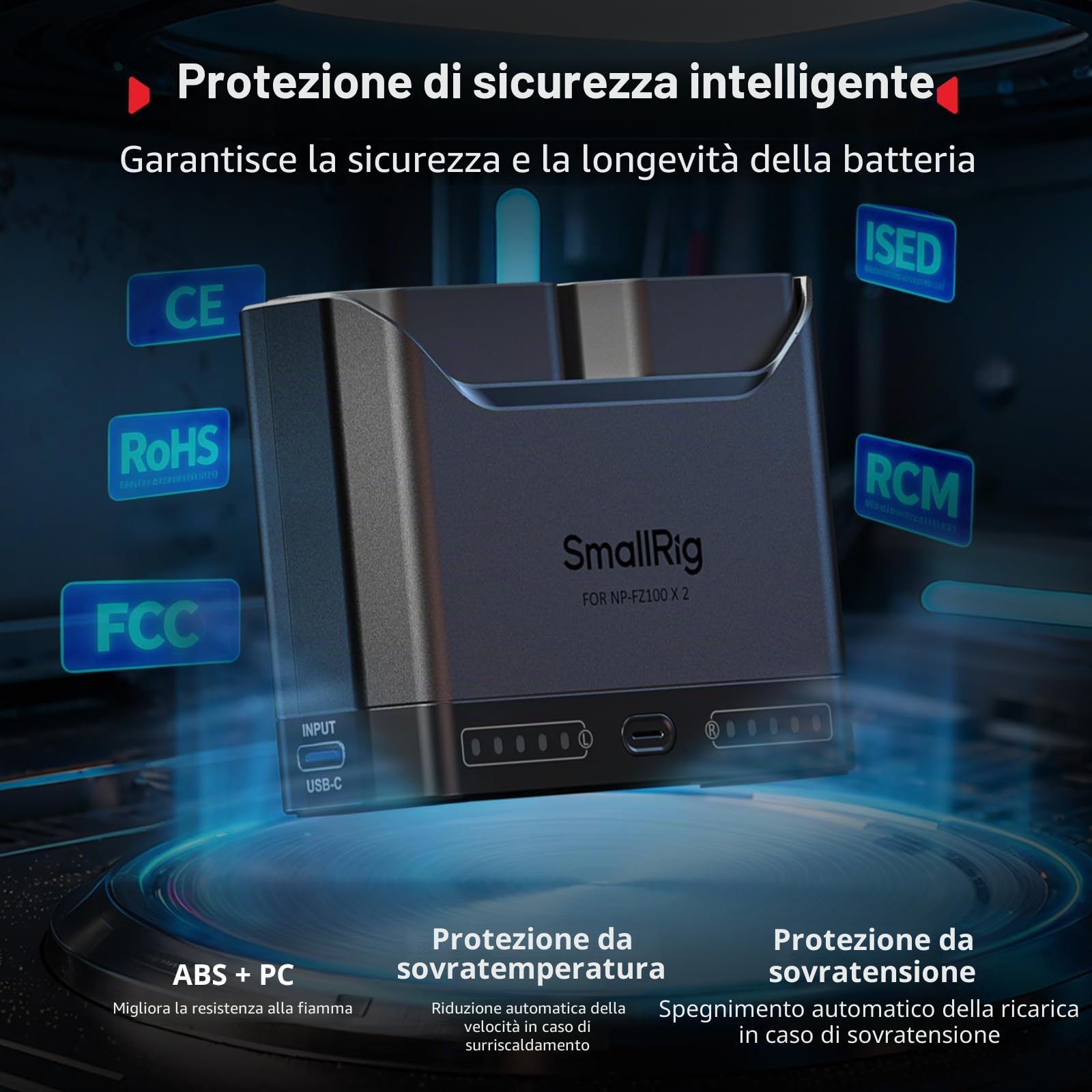 SMALLRIG Caricabatterie NP-FZ100 per Sony, Caricabatteria a Doppio slot da 2 ore con porta di ricarica rapida USB-C per Sony Alpha A7III A7IV A6700 FX3 FX30 A9 A7C A7CII A7RIII ZV-E1 ZV-E10II-5489