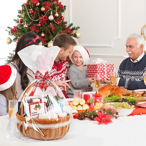 Vista 13 de Labeol 50 bolsas de celofán de 3 tamaños para cestas de regalo de 24 x 30 pulgadas, 16 x 24 pulgadas, 12 x 18 pulgadas, bolsas grandes de plástico