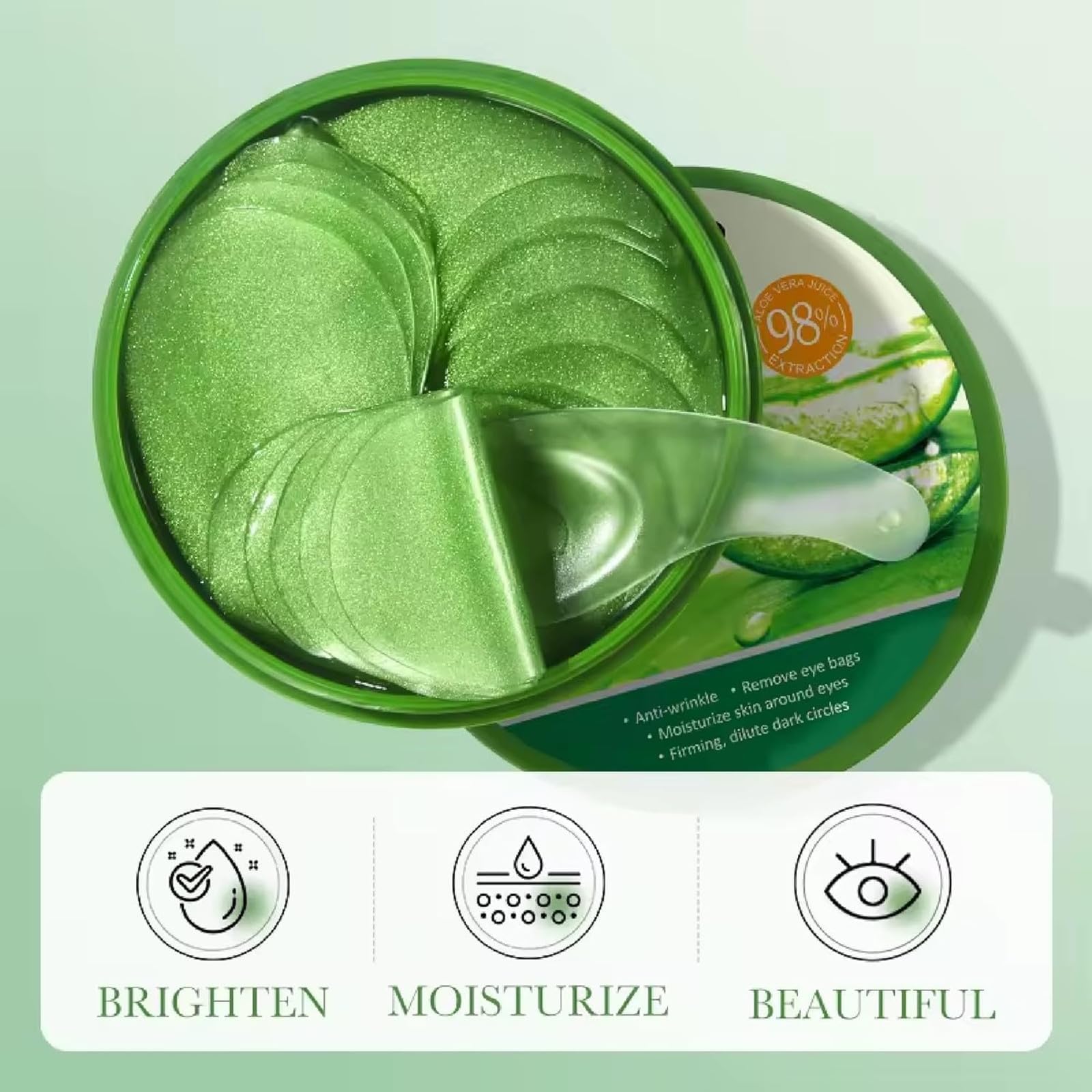 60Pcs Aloe Vera Augenpads,Kollagen Augenpads gegen Augenringe, Hyaluronsäure Augenmaske, Anti Aging,Augenringe Entfernen, Falten, Tränensäcke,Puffiness (Grün)