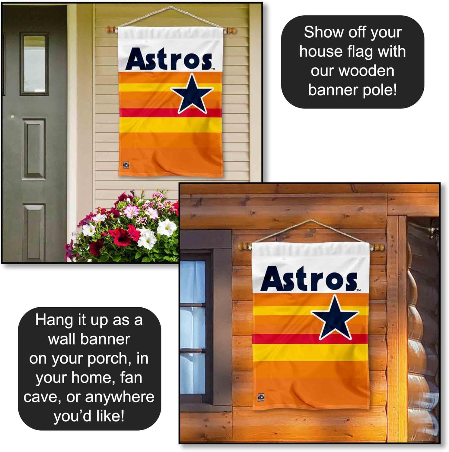 Houston Astros Throwback Vintage Retro Double Sided House Flag - Image 5