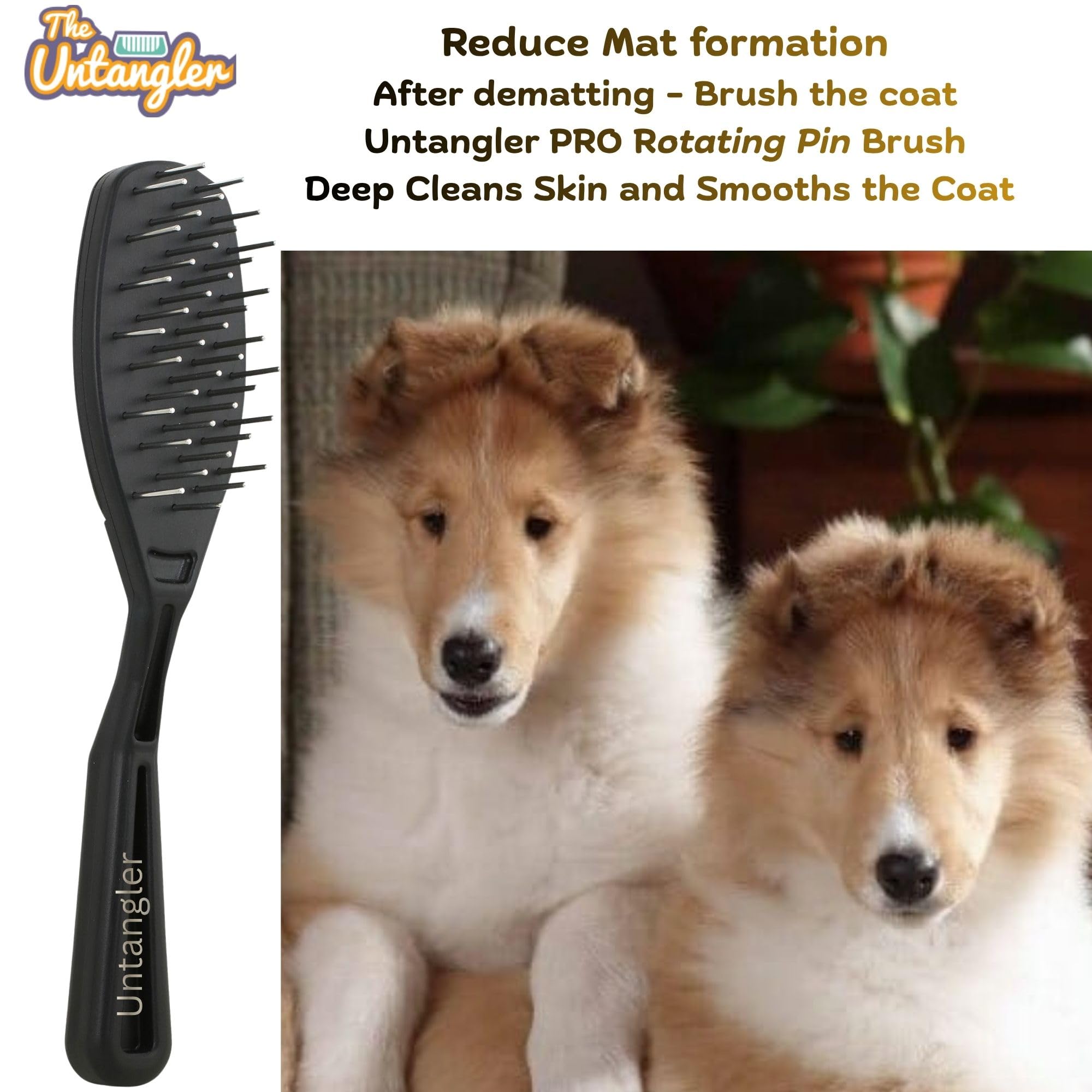 Mini-râteau en forme de V double rangée de dents rotatives de 2,5 cm pour démêler et toiletter les chiens (15,2 cm de long)