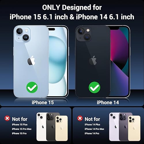 Miniatura 9 de Funda diseñada para iPhone 15iPhone 14, protección contra caídas de grado militar de 10 pies no amarilla con 2 protectores de pantalla de vidrio