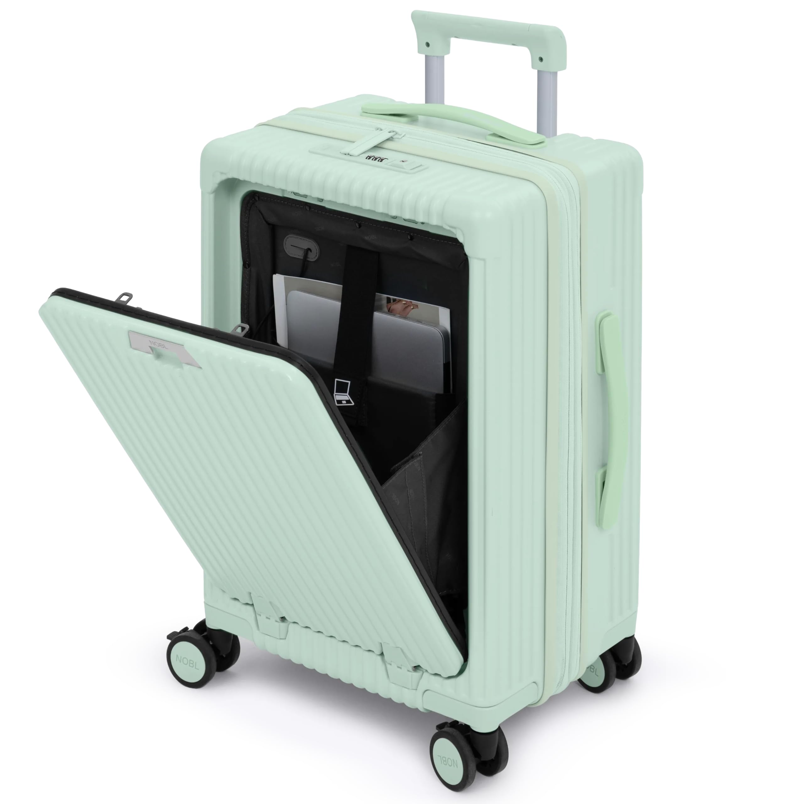 Nobl Travel Carry On Expandable Luggage, Noble Aluminum Frame PC Hard Shell Suitcase, 22.5”x14.2”x9.8” Airline Approved, 360° Spinner Wheels, TSA