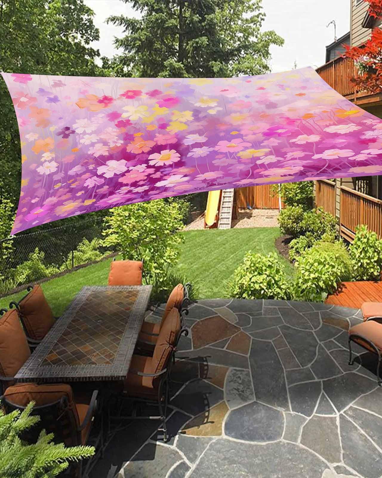 Spring Summer Flower Sun Sail Shades Rectangle Canopy,Sunlight Block Heavy Duty Curved Backyard Shade Cover,Waterproof Sun Shades for Patios Garden Outdoor,14'x18' Contemporary Painting Plant Herb
