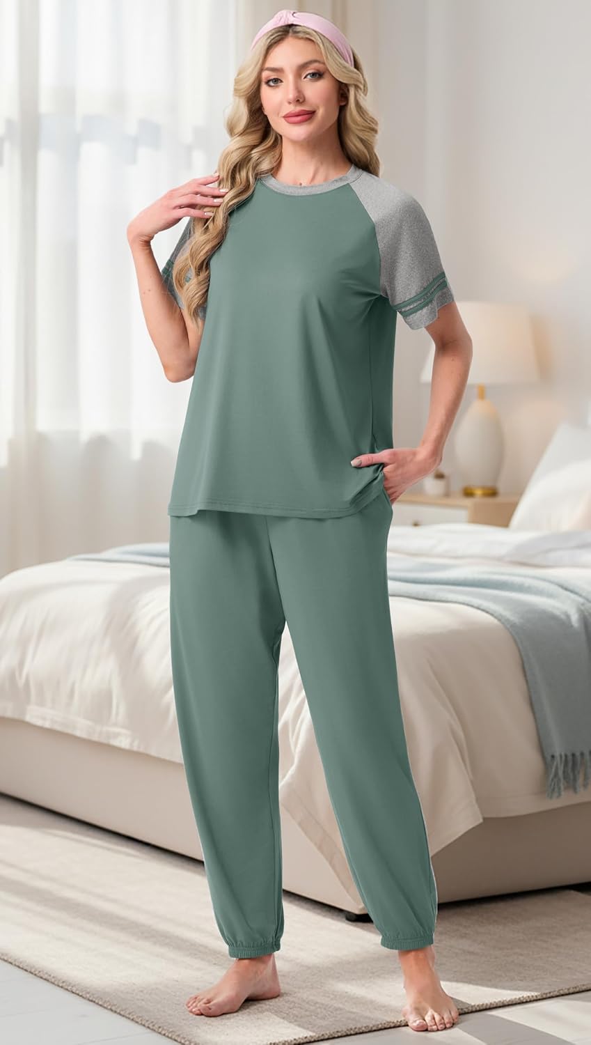 PrinStory Womens Pajama Sets Raglan Short Sleeve Pjs 2 Piece Lounge Set image 5
