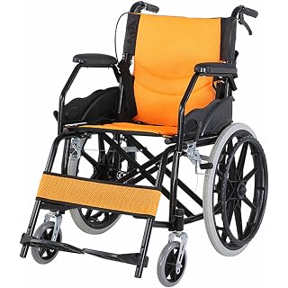 Durable Steel Transport Lightweight Wheelchair for Adult, Foldable Foot Pedal, Anti Slip Armest, 220-Ib Weight Capacity (Yellow)