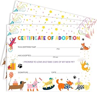 25 Certificate of Adoption, 8x10" Adopt A Animal Certificate Paper for Boy Girl Dog Lover, Adoption Decorations for Pet Birthday Party -08