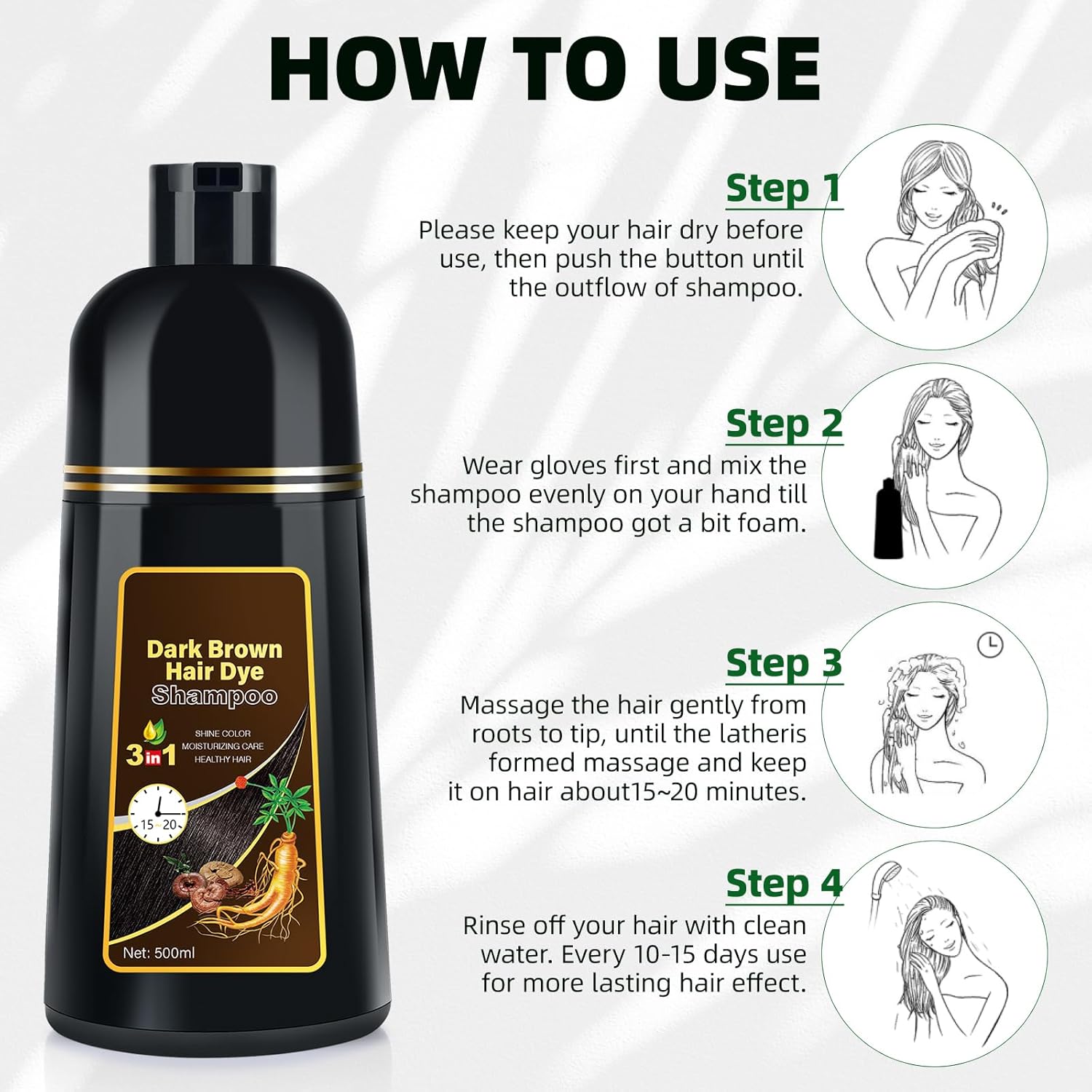 Dark Brown Hair Dye Shampoo 3 in 1 for Gray Coverage for Women/Men, Color Shampoo Instant Herbal Ingredients Semi Permanent - Image 6