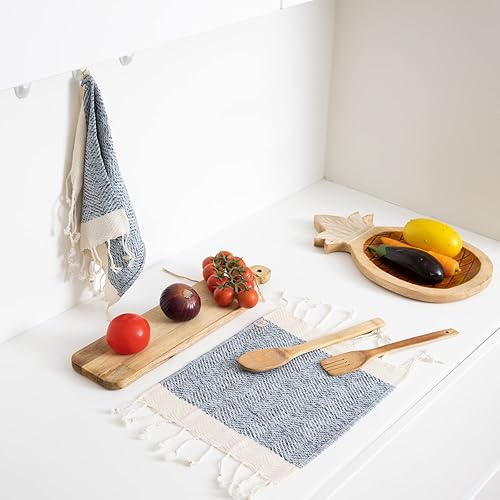 Miniatura 17 de SMYRNA TURKISH COTTON Herringbone Series - Juego de 6 paños de cocina lavables a máquina, ultra suaves, absorbentes, prelavados y de secado rápido