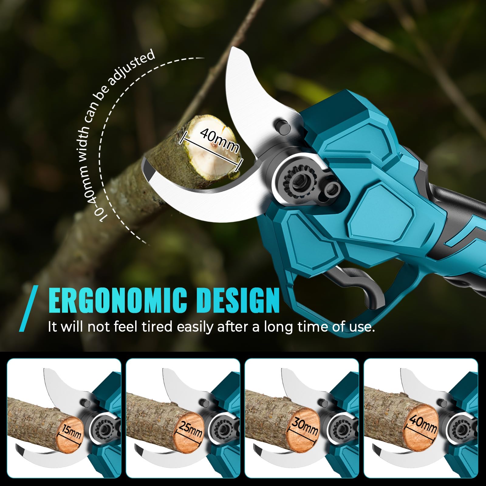 Akku Astschere für Makita 18V Batterie, Max 40mm Schnittdurchmesser, 4 einstellbare Breiten, Elektrische Gartenschere mit LCD-Anzeige, elektrische astschere für Zweige,Sträucher,Stämme (Ohne Akku)