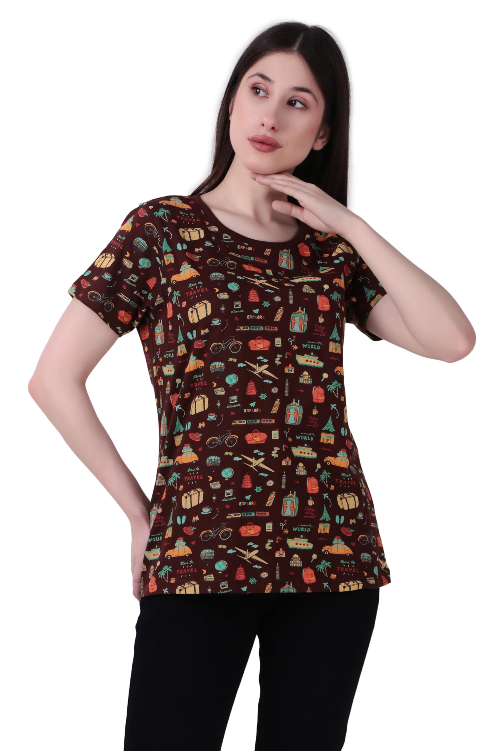 stories.label Women 100% Cotton Printed Tshirt in Ribbed Neck Includes Plus Sizes, Regular Fit and Half Sleeves (Sizes Medium -5XL)-picture-25
