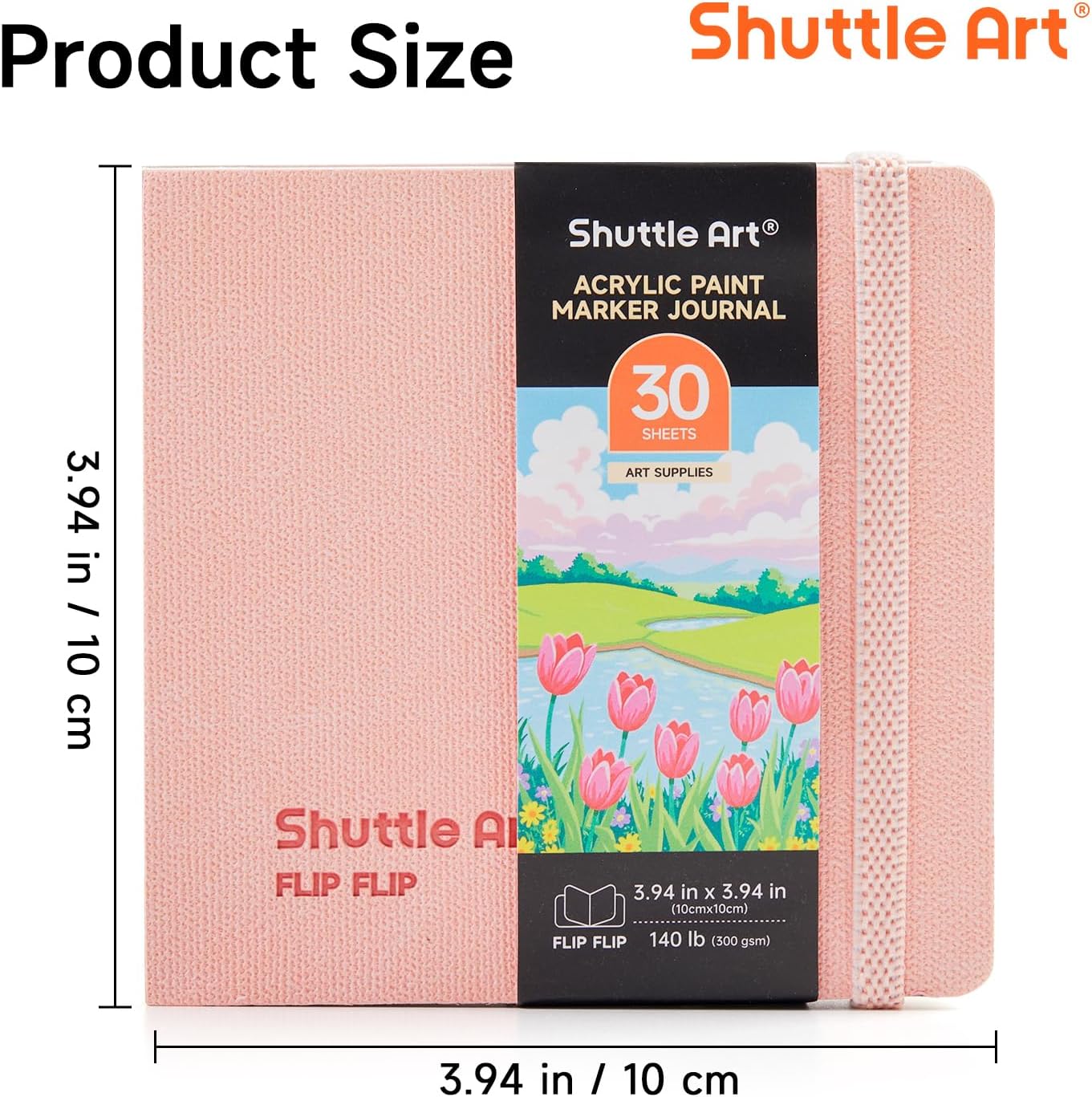 Shuttle Art Acrylic Paint Markers and Marker Journal Set, 36 Colors Automatic Ink Control Acrylic Paint Markers + 3.94x3.94 Watercolor Journal Set