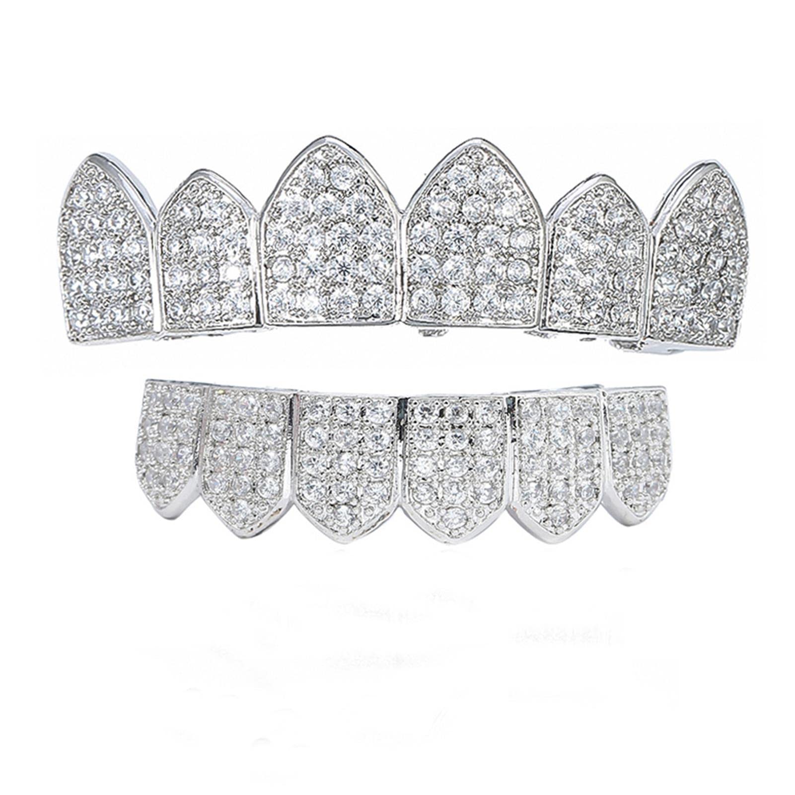 Hip Hop Teeth Grillz Iced Out Zircon Vampire Grills Top Bottom Grill zestaw dla mężczyzn kobiet