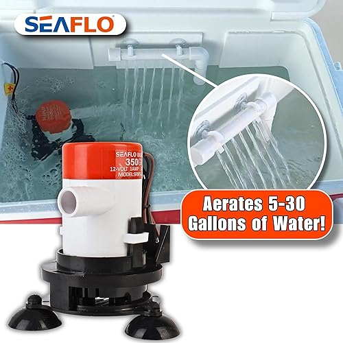 Miniatura 6 de SEAFLO Kit de aireador portátil Livewell serie 10, 12 V, 350 GPH, manguera ajustable, sumergible, resistente a la corrosión, oxigenación eficiente,