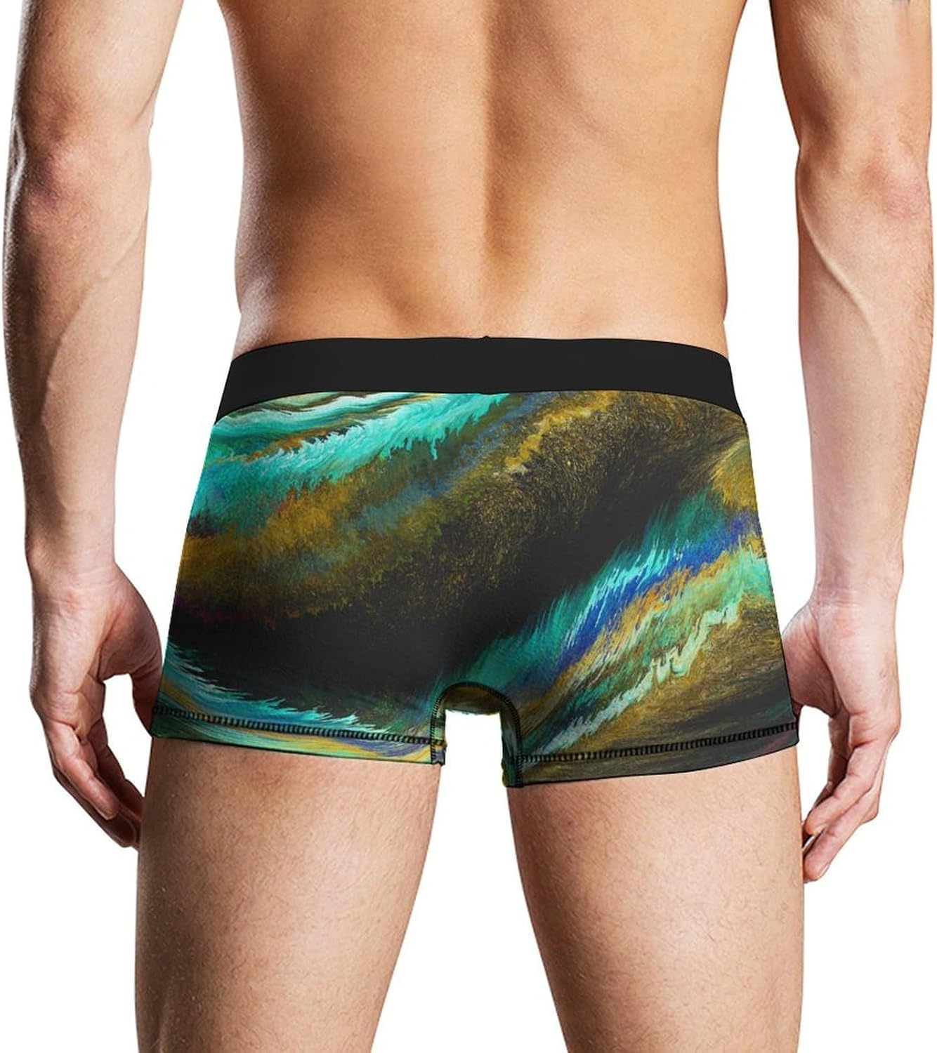 Blue with Gold Marble Texture Men's Boxer Briefs Novelty Underwear Trunks Short Underpants