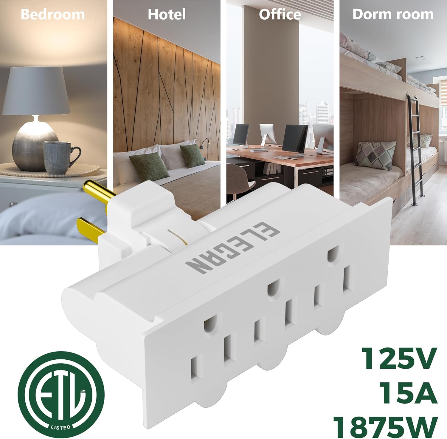 Elecan 3-Outlet Rotating Plug Wall Outlet Extender 2 Pack, 180 Degree Swivel Power Splitter, Multi Outlet Adatper Wall Tap, 3-Prong Grounded, Space Saving for Home, Travel, EL ETL, White